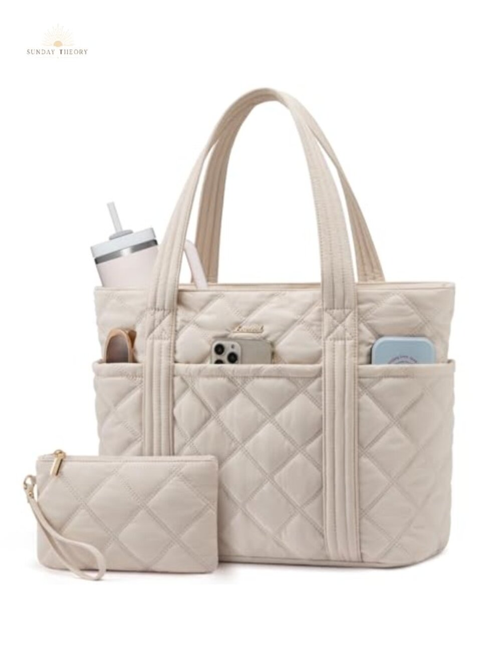 Quilted Puffer Tote Bag Large 27L Nylon Laptop Work Travel Handbag